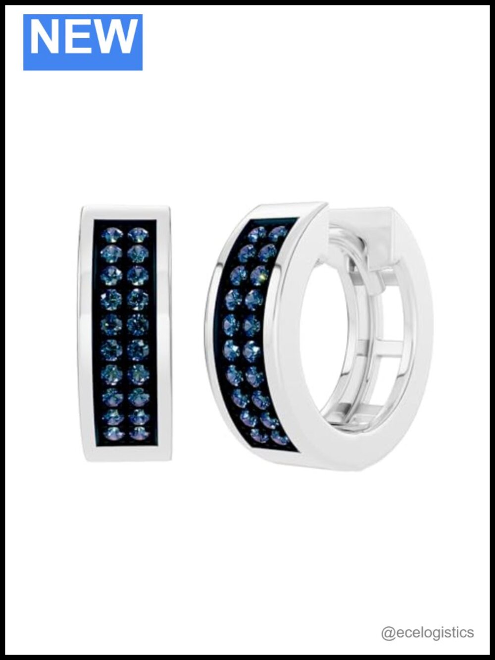 Sterling Silver Blue Diamond Double Row Hoop Earrings